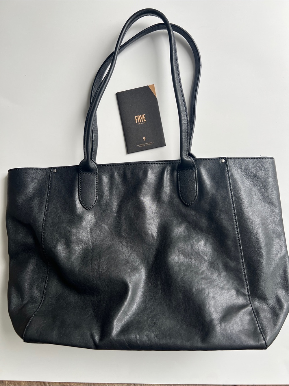 Frye Black Leather Tote with Double Shoulder Straps